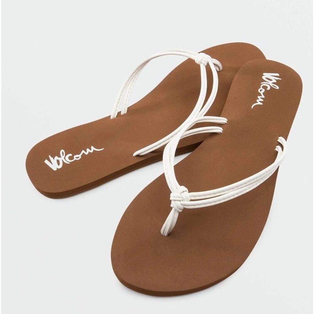 Volcom Minimalist Brown Flip Flops White Strap Thong Sandals Women's Size 10 NWT - Picture 1 of 9